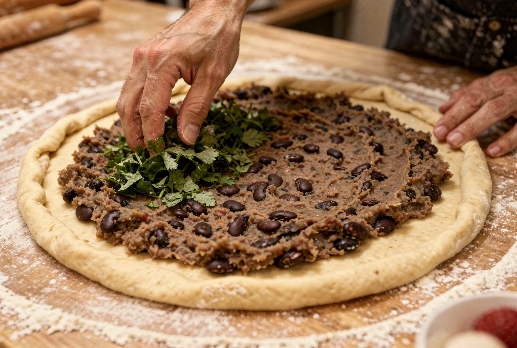 Bean filling being prepared for Georgian lobiani