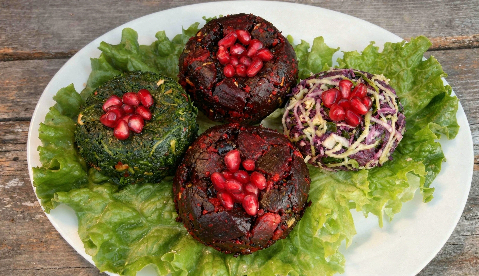 Georgian feast spread on a dark wooden table with pkhali, khinkali, lobio, and traditional clay jug